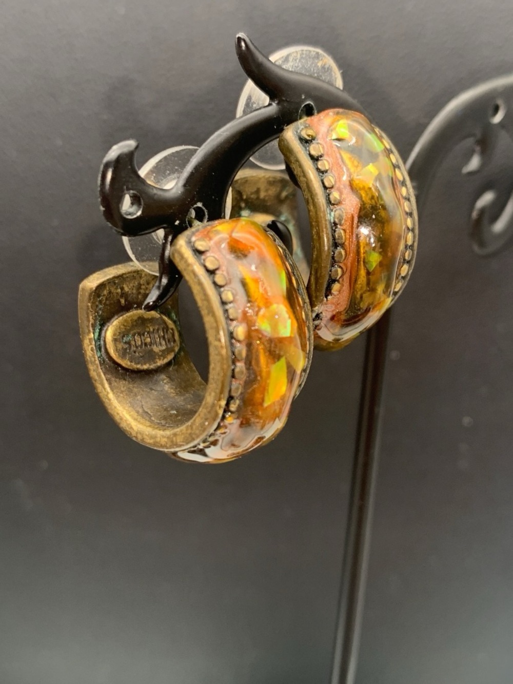 Chico's Iridescent Amber Mosaic Hoop Earrings